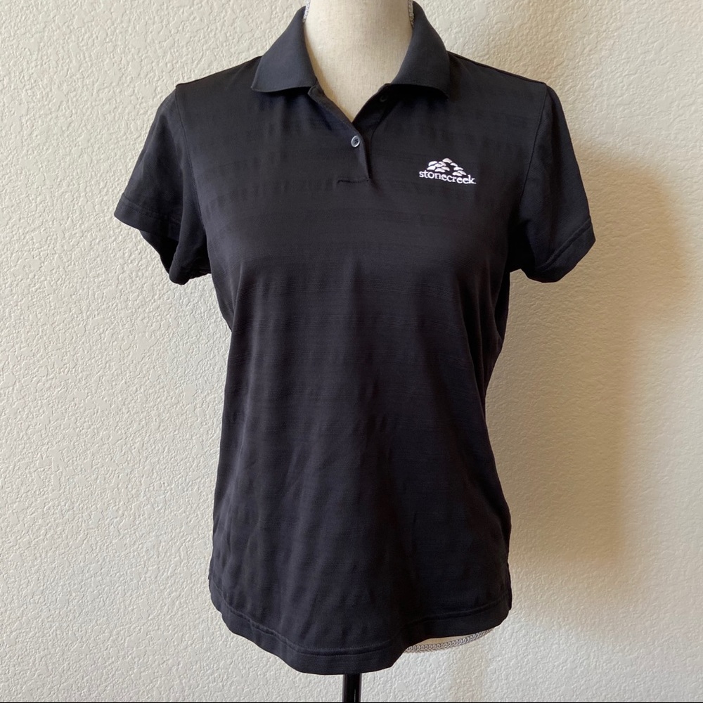 {Adidas} Golf Shirt Medium Black Button Up Polo Arizona Stonecreek
